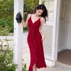 Casual Dresses Fashion Summer Long Evening Christmas Dress Women Clothes Elegant Sweet Sexy Strap Slim Slit Midi Party Prom Robe Mujer