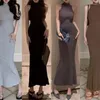 Casual Jurken Sexy Hoge Kraag Gebreide Katoenen Lange Zeemeermin Jurk Y2k Vrouwen Mouwloze Stretch Bodycon Fishtail Gewaad Koreaanse Maxi vestidos