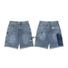 New GALLE designer men's American casual high street ripped raw edge summer loose denim quarter shortsM-XXL