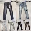 Designer jeans roxo jeans homens mulheres angustiado preto rasgado motociclista slim fit denim para homens moda calças pretas