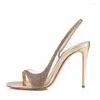 Dress Shoes Women Sexy Gold Leather Sequins PVC Patchwork Pumps Summer Cutout Peep Toe Wedding High Heel Stiletto Heels Party Bling