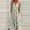 Casual Dresses Summer For Women 2024 Women's Loose V Neck Sleeveless Button Up Small Daisy Print Pocket Dress