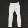 PURPLE BRAND Jean taille basse pour homme, coupe ajustée, élastique, classique, style ancien, perforé, en coton blanc