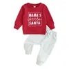 Conjuntos de roupas Criança Bebê Menino Calças Conjunto Manga Longa Gola Letras Estampadas Moletom Roupa de Natal