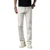 Mäns jeans 2024 High-End White Straight Loose Fashion Stretch Casual Cotton Slim Fit Business Trousers