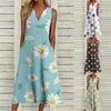 Casual Dresses Summer For Women 2024 Women's Loose V Neck Sleeveless Button Up Small Daisy Print Pocket Dress