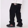 Calça jeans estampada lavada de alta rua moderna para homens hip-hop calças largas e retas
