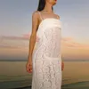 Casual Dresses Women's Summer Long Cami Dress White Sleeveless Backless Sheer Lace Party