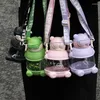 Water Bottles Bear Ton Cup Plastic With Straw Sports Bottle Student Drinking Strap Cute