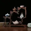 Chinese Kung Fu tea pot Crafts Display Holder Shelves Teapot Tea Set Wood carving Stand Decoration Home Accessories 240314