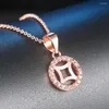 Pendanthalsband mynt formade för kvinnor elegant ihåliga ut kubiska zirkonier rosguld färgparty dagliga presentsmodes smycken n636