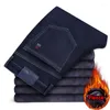 Männer Jeans 2024 Winter Fleece Warm Klassischen Stil Business Casual Verdicken Regular Fit Denim Hosen Schwarz Blau Marke Hosen