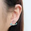 Luxe Viviannes Westwoods Boucle d'oreille Sweet Cool Wind Boucles d'oreilles Zircon Argent 925 Aiguille Lumière Luxe Haute Qualité Sentiment Peinture Cuite avec Diamant Saturne Boucles d'oreilles