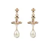 Luxury Viviannes Westwoods Earring Empress Dowager 3d Saturn Water Drop Artificial Pearl Earrings Ufo Punk Earrings Female