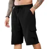 Shorts masculinos homens beachwear cordão carga cintura elástica com multi-bolso casual para correr