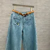Free Shipping 2024 Blue Straight Loose Belt Women's Jeans Designer Women's Denim Pants 31725