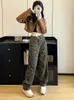 Damesjeans 2024 Retro Fashion Leopard Print Women High Tailed Pants Streetwear Wide Leg Denim Trousers 2000s Y2K Baggy