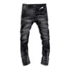 Jeans pour hommes Streetwear Mode Hommes Haute Qualité Rétro Noir Gris Stretch Slim Fit Épissé Designer Biker Hip Hop Denim Pantalon