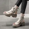 Sandálias sapatos de verão mulheres retro roma pu couro mulher cunhas plataforma peep toe salto alto preto casual 2024