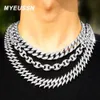 Hip Hop Men Women 20MM Prong Cuban Link Chain Necklace Iced Out 2 Row Rhinestone Paved Miami Rhombus Cuban Necklace Jewelry Gift 240315