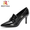 ブーツRoyyna New Designersオリジナル最高品質の女性ポンプ先のつま先の薄いかかとドレスシューズ素敵な革の結婚式の靴フェミニモ