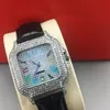 Full Diamond Women's Belt Watch Top Brand Luxo Leisure Leation Quartz Women's Weln's Business Clock238a