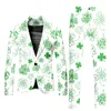 Men St PatrickS Day Coat And Pants Two Piece Suit Printed Long Sleeve Button Multi Pockets For Holiday Party Events 240311