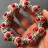 Bracciale con perline fai da te in argento tibetano intarsiato con perline turchesi