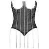 Serbatoi delle donne 2024 Donne di Modo Decorativo Senza Coppe Bustier Corsetto Diamanti di Cristallo Nappa Night Club Costume di Scena Del Partito Sparky Magliette E Camicette