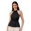 Kvinnors tankar Kvinnor Sexig tank Top Elastic midja Slim Cut-Out Shoulder Keyhole Back Halterneck Tops High Street Summer Crop