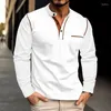 Poloshirts für Herren, klassisch, gestreift, Patchwork-Poloshirts, Herren, Frühling, langärmelig, lockere Freizeit-Oberteile für Herren, Vintage-T-Shirt mit Knopfleiste und Stehkragen