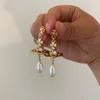 Luxury Viviannes Westwoods Earring Empress Dowager 3d Saturn Water Drop Artificial Pearl Earrings Ufo Punk Earrings Female