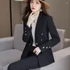 Vestido de duas peças unxx feminino terno sólido um botão manga longa blazer calças de cintura alta/hip wrap saia temperamento roupas de duas peças