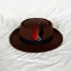 Feather Small Brim Flat Top Hat Men's Felt Hatts Women Fedora Cap Women's Fedoras Men Trilby Party Caps