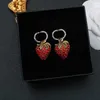 Designer Necklace Cute Diamond Strawberry Double Letter Earrings Sweet Rhinestone Studs Jewelry Sets Wholesale