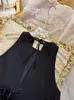 2024 Spring Black Womne's Tops Designer Feathers Backless Sleveless Mini Kobiety Tanki Sexy Prom Camis 31702