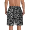 Homens Shorts Swimwear Floral Paisley Black Board Verão Tradicional Elegante Praia Homens Personalizado Sportswear Rápido Seco Troncos