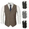 Vests New Solid Color Polo Collar Men's Slim Fit Suit Vest Waistcoat for Wedding Groomsmen Men Vest