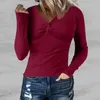 Camicette da donna Camicie da donna con scollo a V Moda 2024 Camicetta a maniche lunghe abbottonata Camicia in maglia tinta unita Casual Tops semplici Camisa Femenina