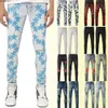 AM Designer Mens Skinny Jeans Desig Colors Long Hippop Sticker Embroidery Slim Denim Streatwear Pants