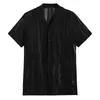 Chemises décontractées pour hommes Chemise d'été respirante creuse avec manches courtes Revers Cardigan à simple boutonnage pour club de sport Couleur unie