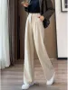 Bottoms Winter Women Woolen Pants Casual Solid Wool Woman Wide Leg Pants Ol Style Hög midja Kvinnliga raka långa byxor plus storlek