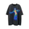 T-shirt à manches courtes pour hommes, imprimé abstrait, lavage, ample, col rond, demi-manches, mode Hip Hop, vêtements pour hommes, 0317