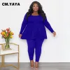 Define cm.yaya moda plus size size feminino feminino manga longa flare ueck tshirt and calça 2023 rua dois conjuntos de 2 peças tracksuit de roupa