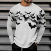 Chemises décontractées pour hommes Halloween T-shirt à manches longues Col rond Bat Imprimer Tops mâles Plus Taille Version simple Slim Fit Social Camisa Para Hombre