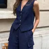 المكتب الصيفي غير الرسمي Twopiece Womens Solid Color Suit Street Street Suit Fashion Supless Supless Supless Sterks and Shorts 240326
