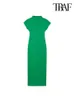 TRAF женское модное вязаное платье миди, винтажное женское платье с круглым вырезом и коротким рукавом, Vestidos Mujer 240313