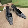 chaussures de marque talons femmes sandale banquet talons dentelle habiller chaussures coupe peu profonde sandales mi talon noir maille avec imprimé étincelant chaussures de luxe en cuir cheville diapositives