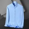 Camicie elasticizzate solide da uomo senza taschino sul petto manica lunga morbida camicia da uomo d'affari casual comoda S ~ 6xl abbigliamento uomo 240306