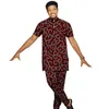 Roupas étnicas Roupas Africanas Imprimir Roupas Masculinas Henry Collar Camisas Calças Personalizar Pant Define Nigéria Moda Masculina Ternos Amarelos Drop